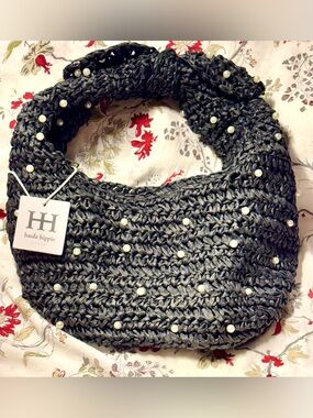 Haute Hippie Black Woven Pearl-Studded Shoulder Bag